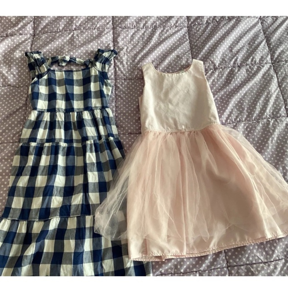 Lot Of 2 Girls Dresses Size 8 Old Navy Carter’s Pink With Tulle Blue And White